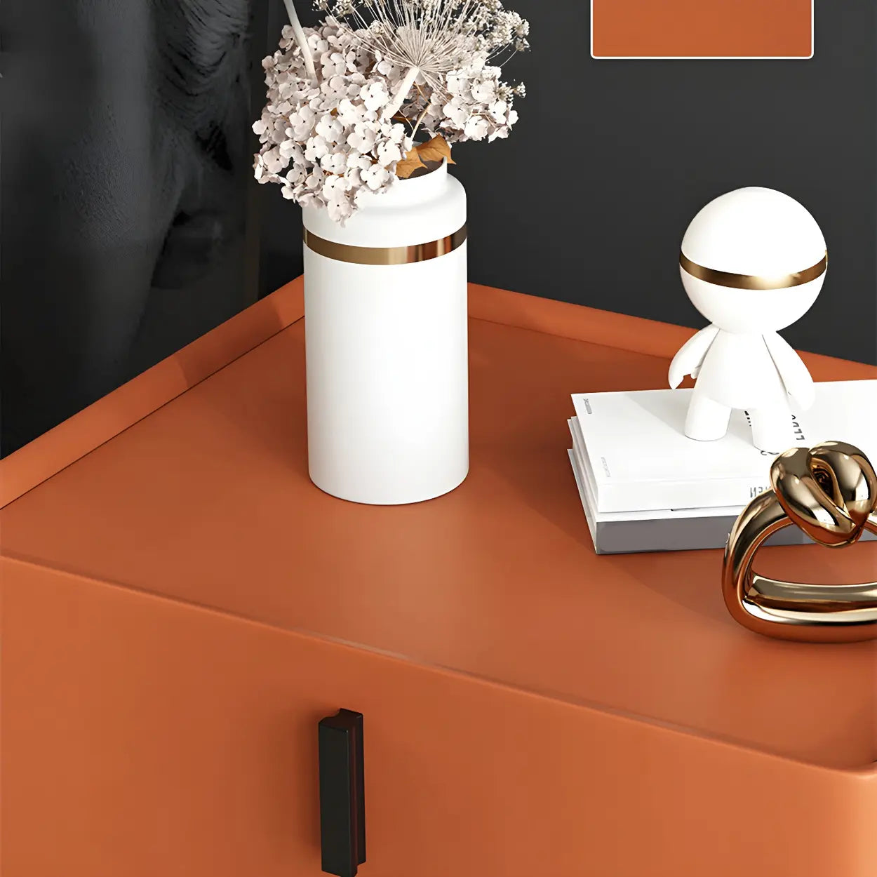 Modern Square Beige Marble Top Nightstand with Drawer