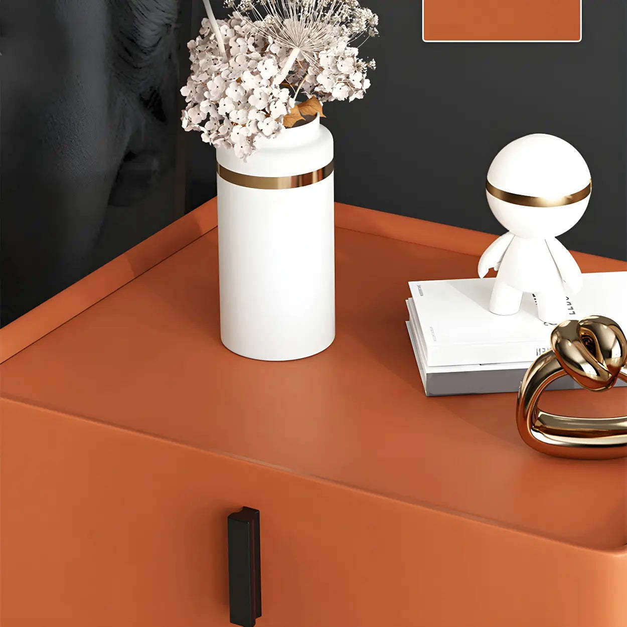 Modern Square Beige Marble Top Nightstand with Drawer
