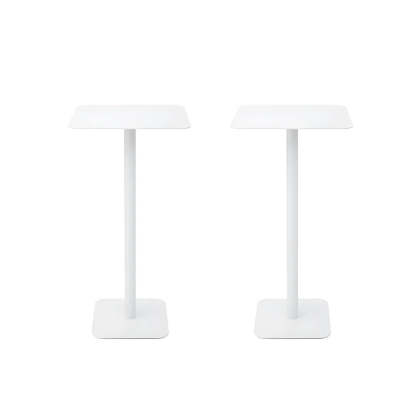 Square White Metal Pedestal Outdoor End Table — White / 1