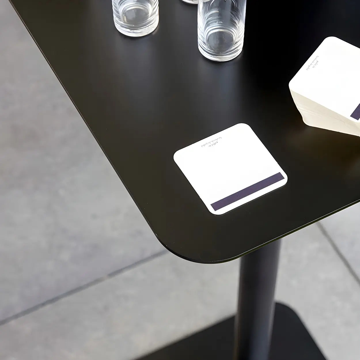 Square White Metal Pedestal Outdoor End Table — Black / 2