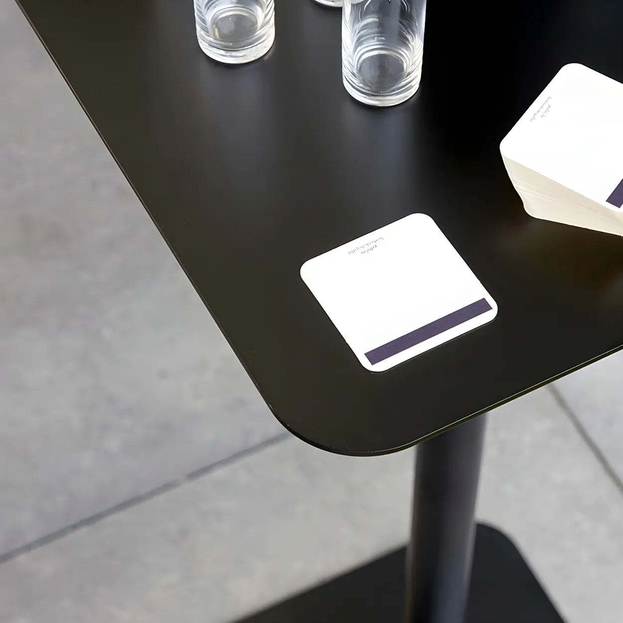 Square White Metal Pedestal Outdoor End Table — Black / 2