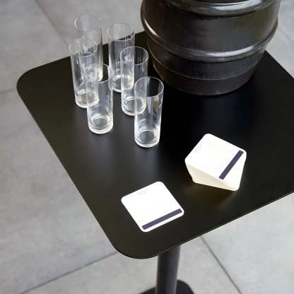 Square White Metal Pedestal Outdoor End Table — White / 2