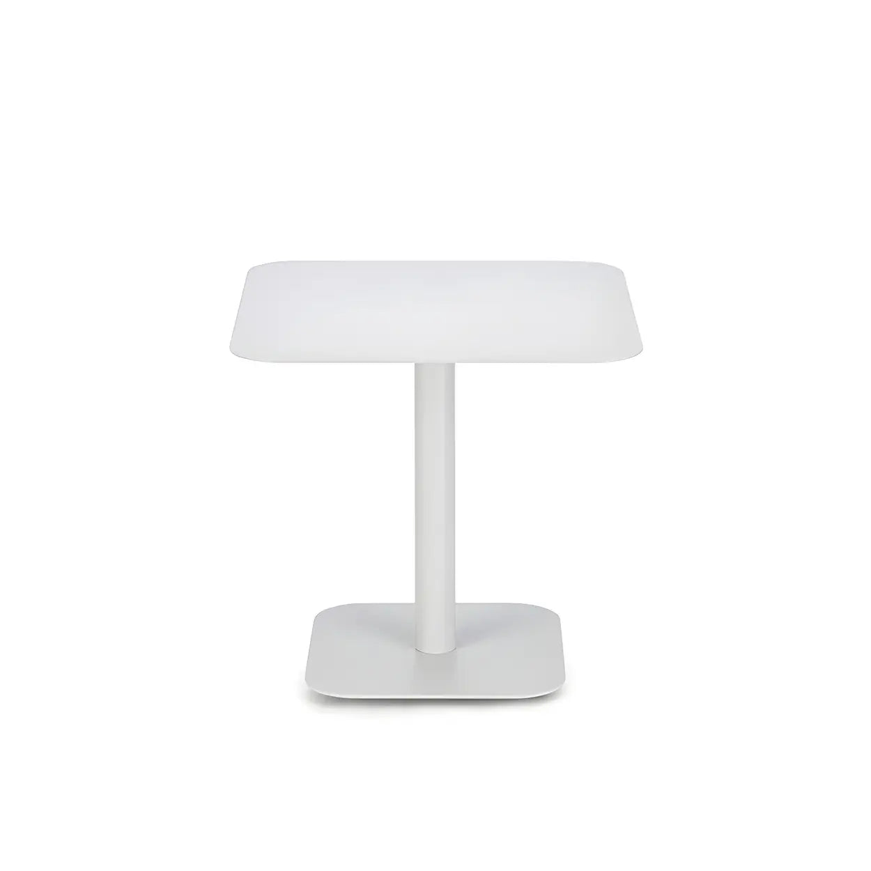 Square White Metal Pedestal Outdoor End Table — Black / 2