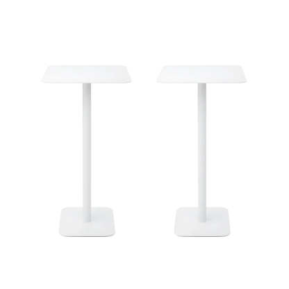 Square White Metal Pedestal Outdoor End Table — White / 2