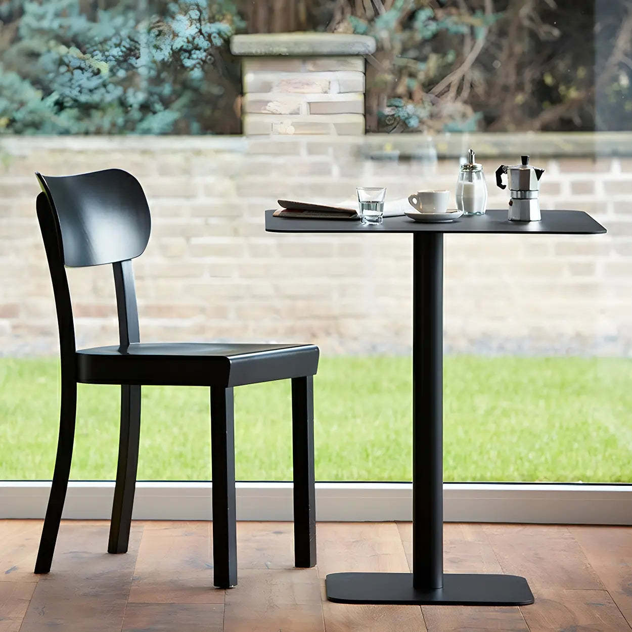 Square White Metal Pedestal Outdoor End Table