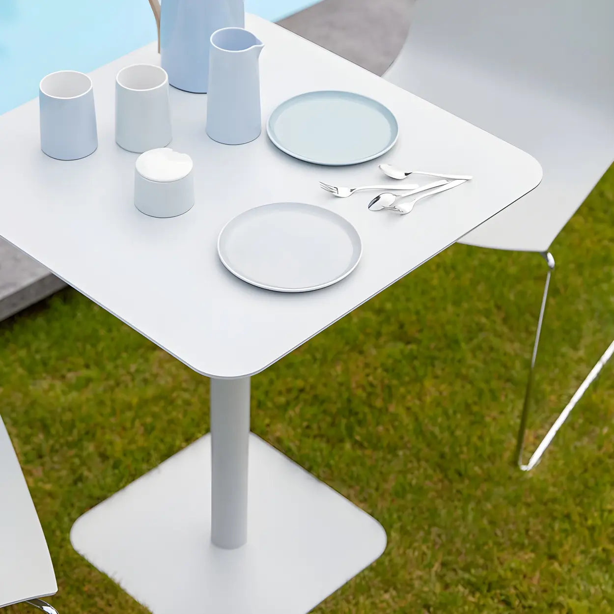 Square White Metal Pedestal Outdoor End Table