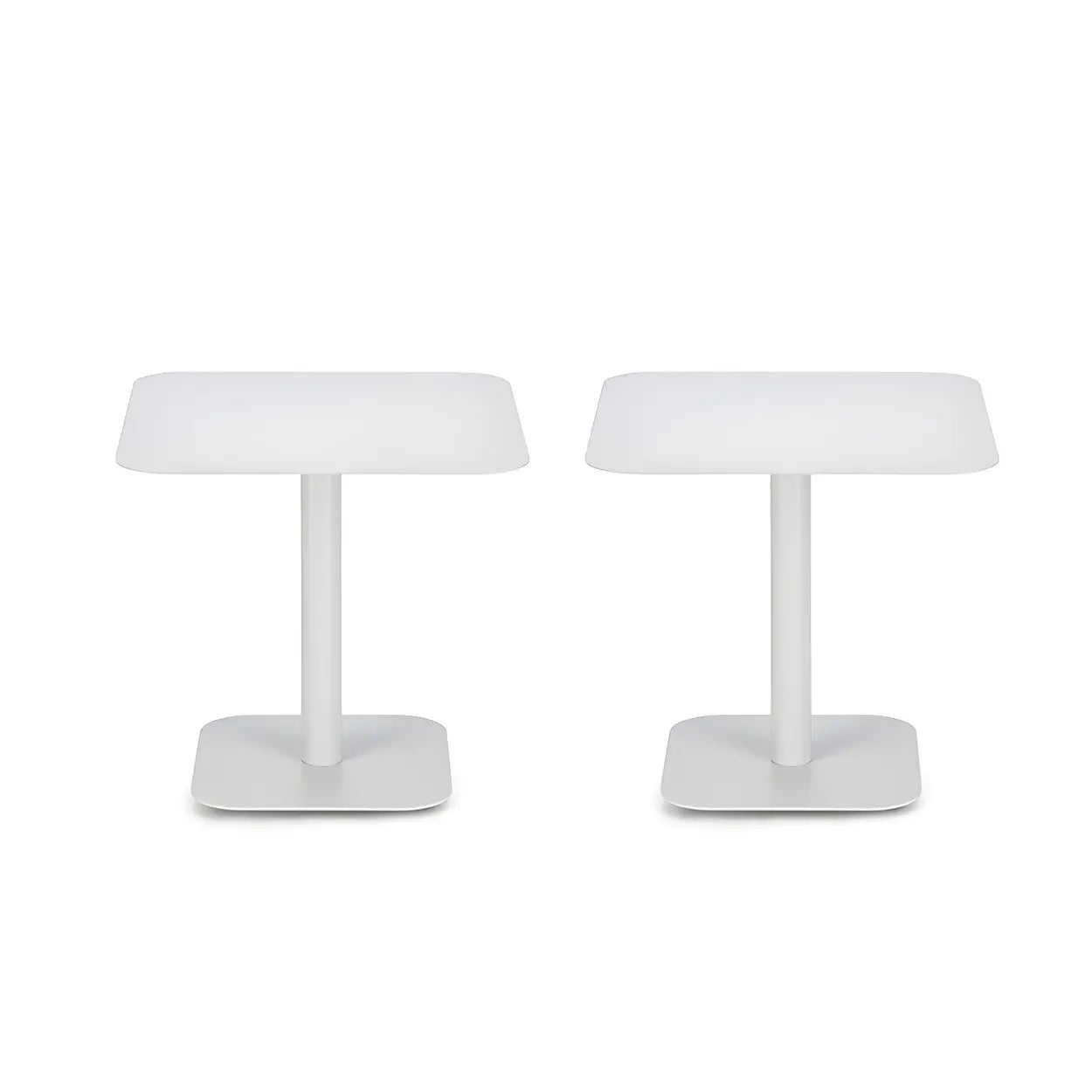 Square White Metal Pedestal Outdoor End Table — White / 2