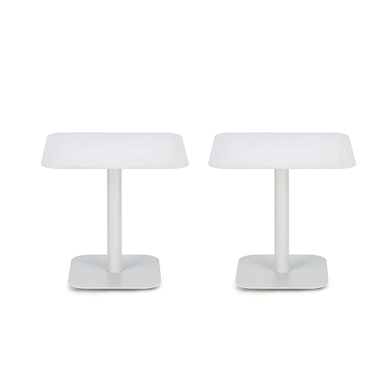 Square White Metal Pedestal Outdoor End Table — White / 2