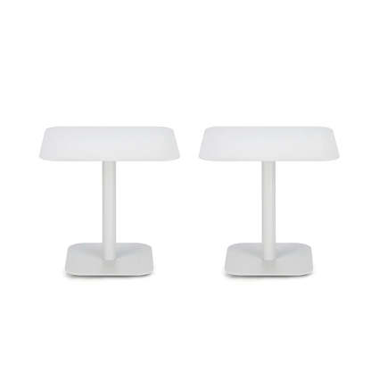 Square White Metal Pedestal Outdoor End Table — White / 2