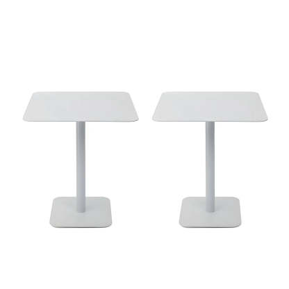 Square White Metal Pedestal Outdoor End Table — White / 1