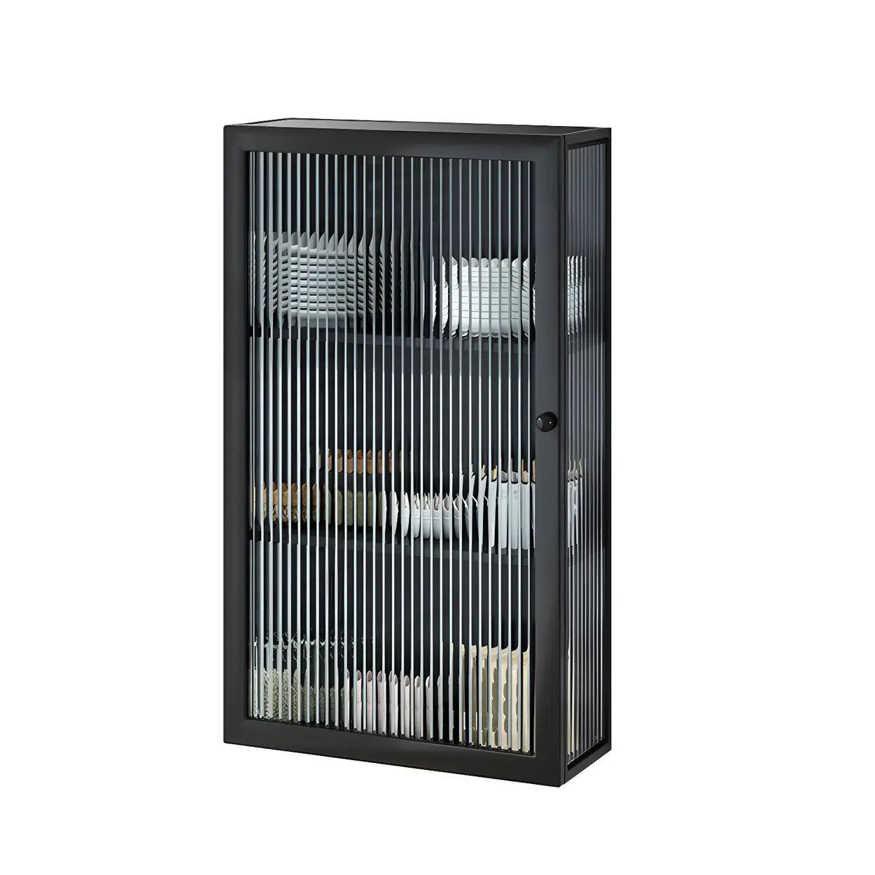 Black Square Metal Wall-Mount Dining China Cabinet