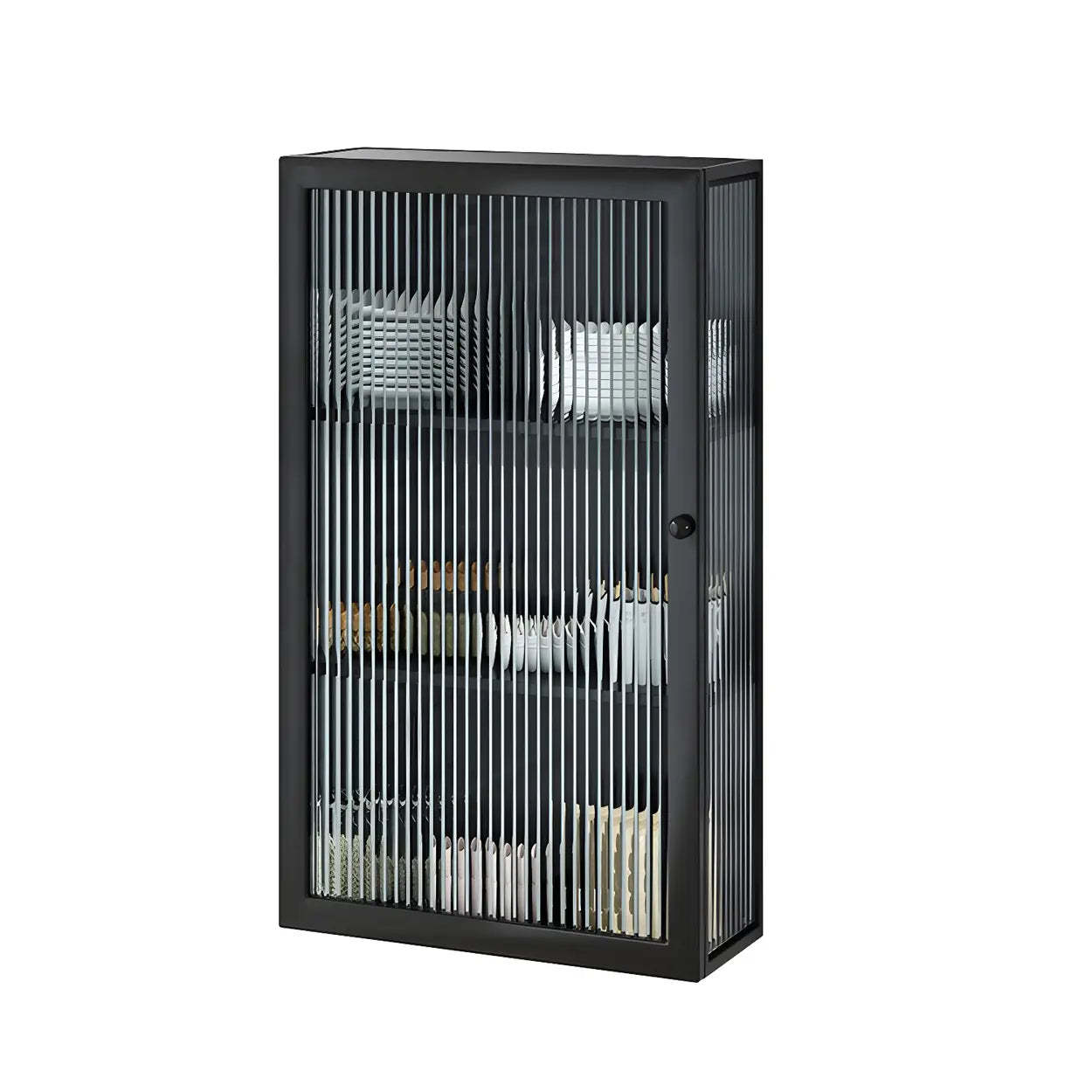 Black Square Metal Wall-Mount Dining China Cabinet