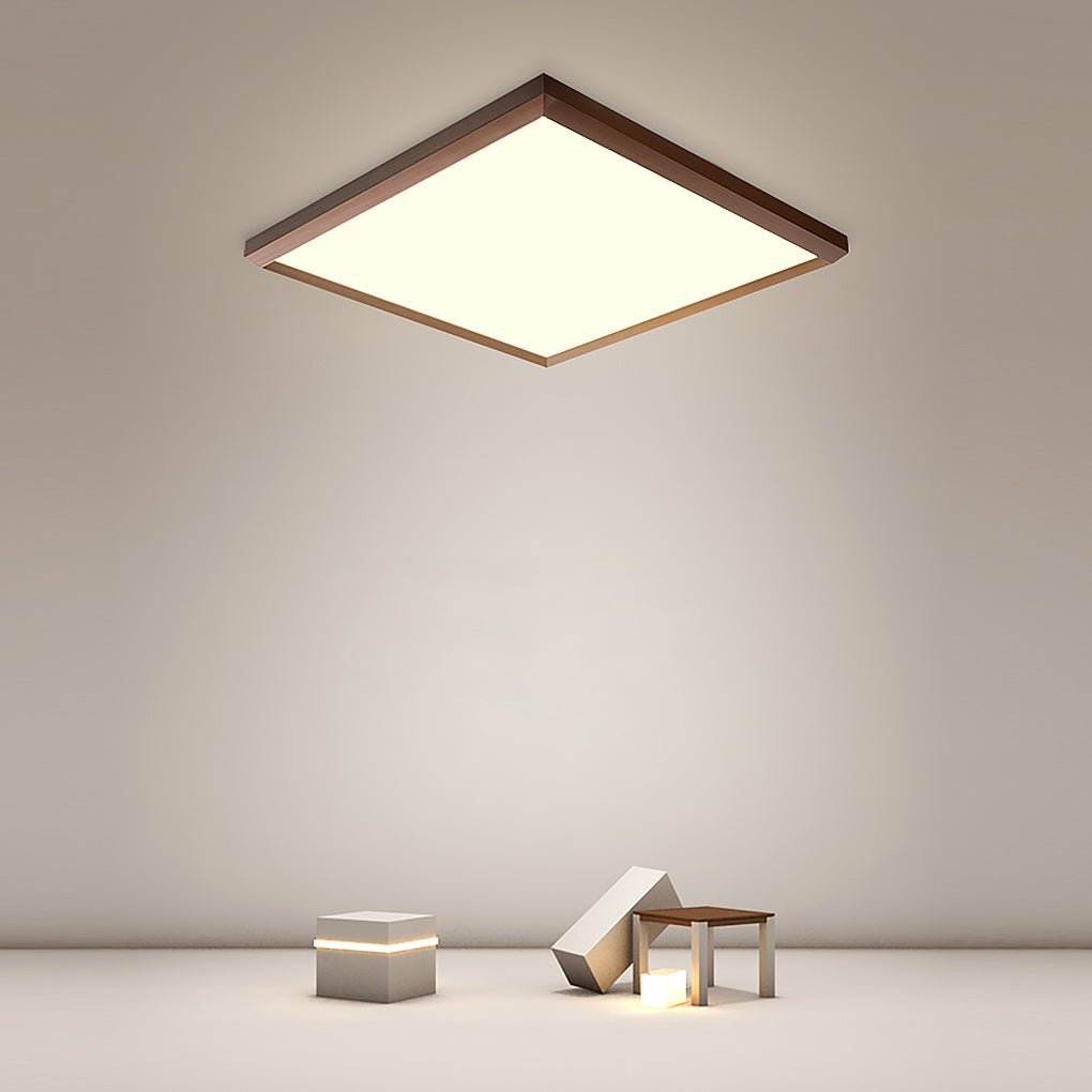 Square Modern Brown Frame Dimmable Flush Mount