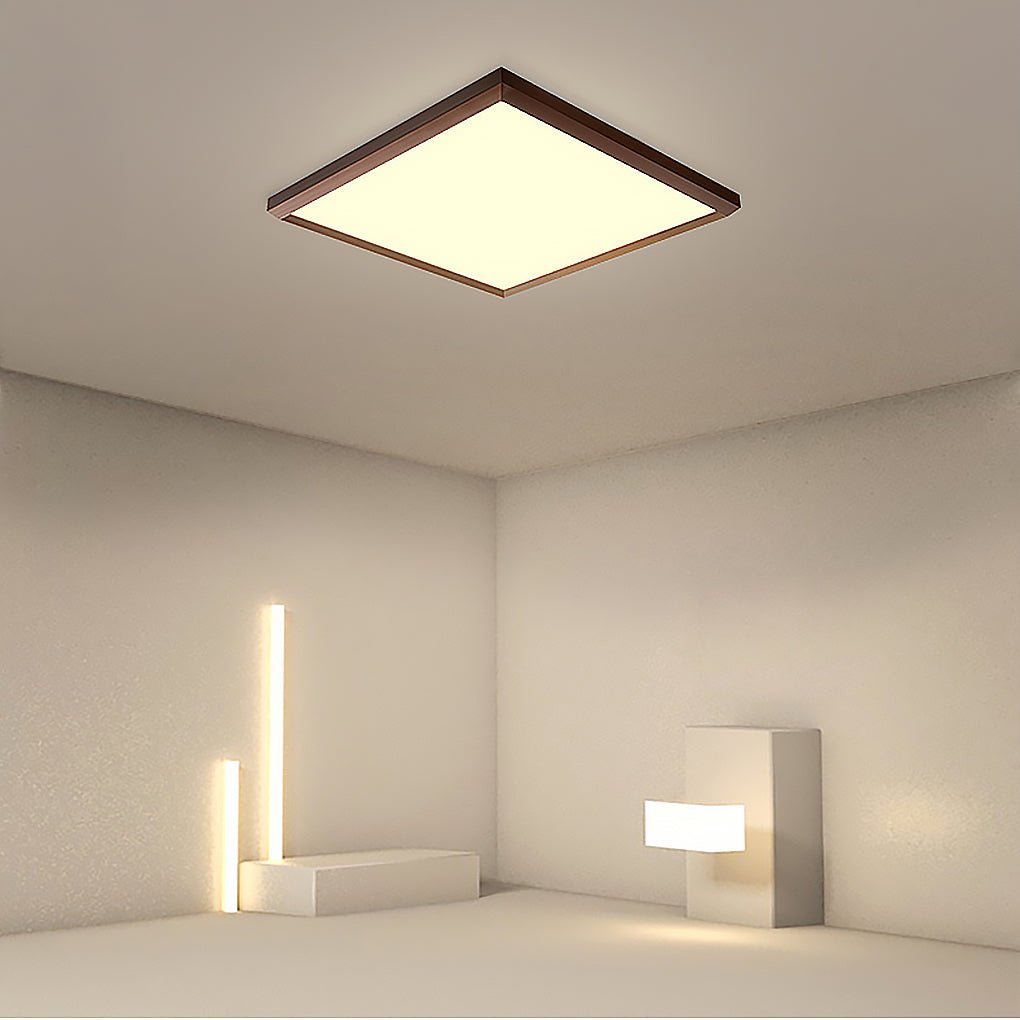 Square Modern Brown Frame Dimmable Flush Mount