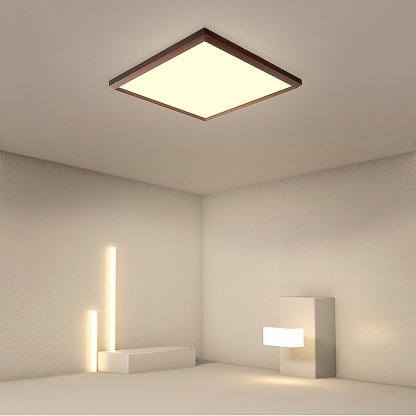Square Modern Brown Frame Dimmable Flush Mount