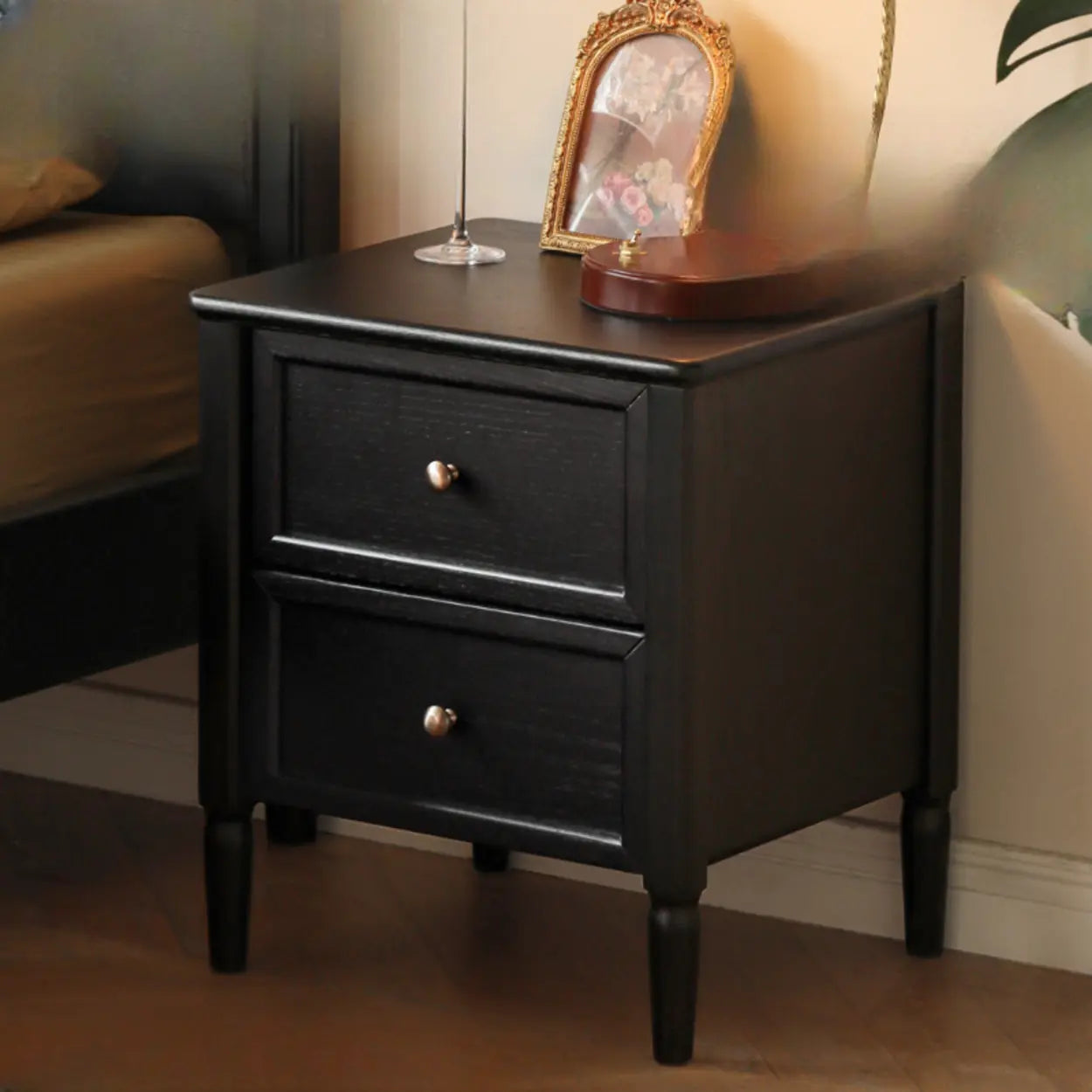 Black Square Oak 2-Drawer Bedside Cabinet