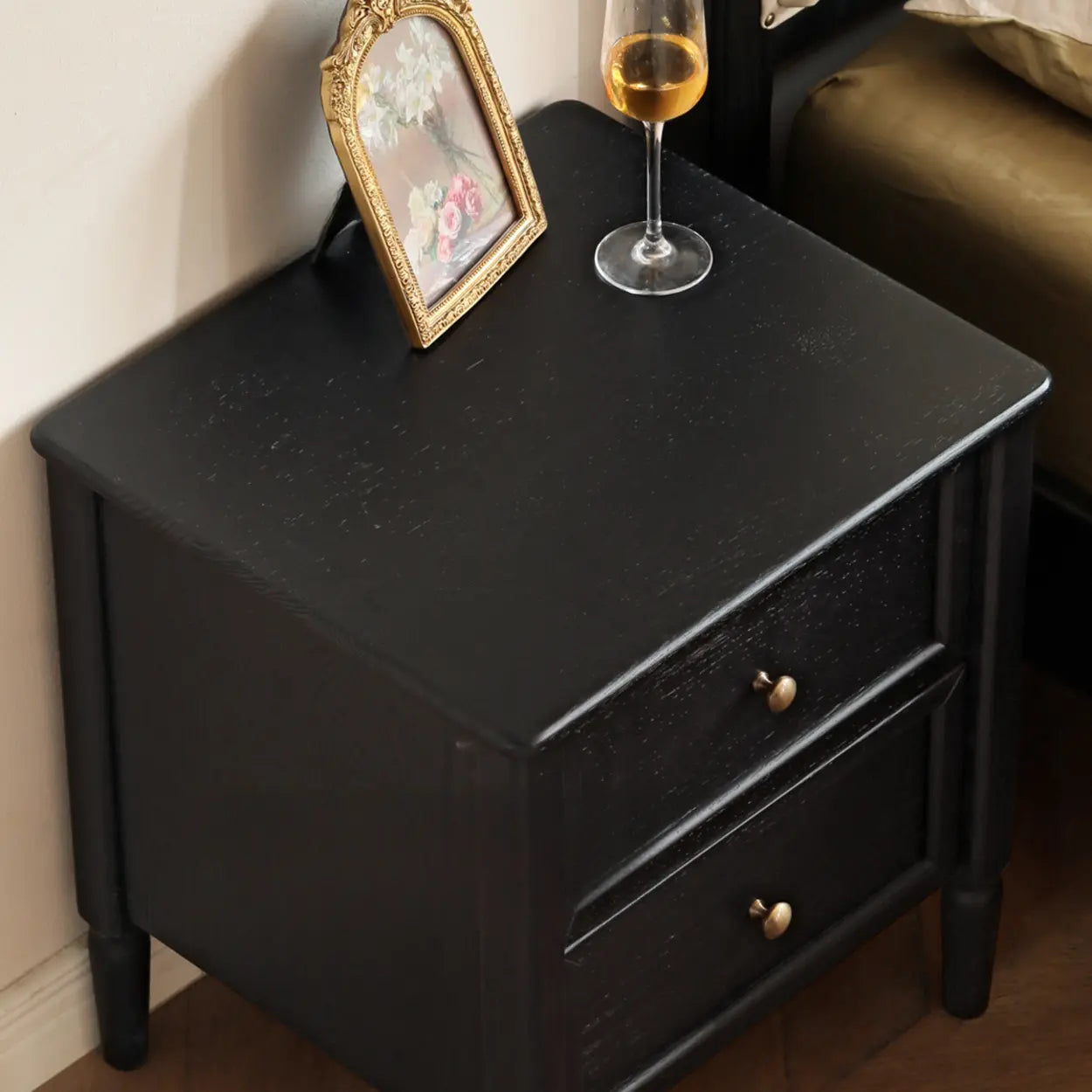 Black Square Oak 2-Drawer Bedside Cabinet