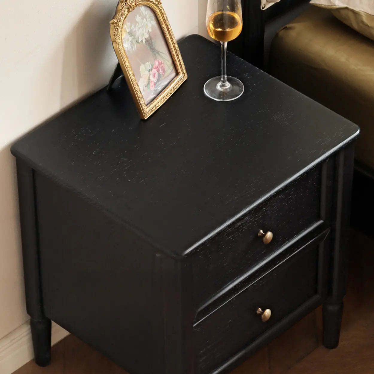 Black Square Oak 2-Drawer Bedside Cabinet