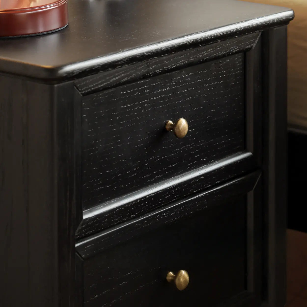 Black Square Oak 2-Drawer Bedside Cabinet