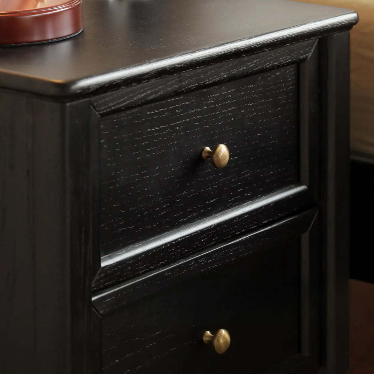 Black Square Oak 2-Drawer Bedside Cabinet