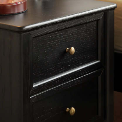 Black Square Oak 2-Drawer Bedside Cabinet
