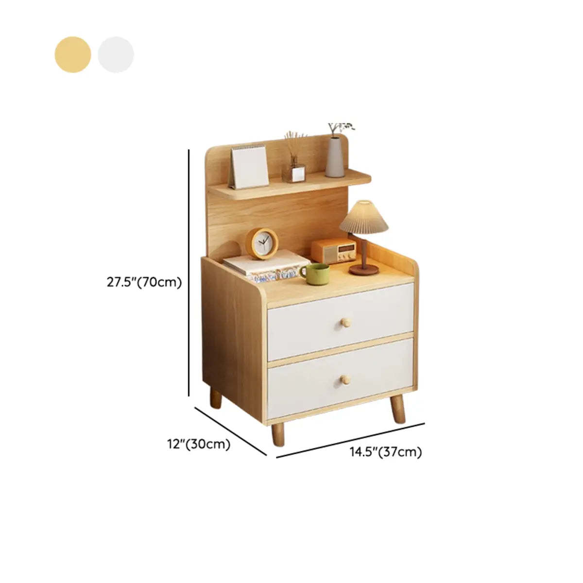 Warm White Square Wood Nightstand with Drawer and Shelves