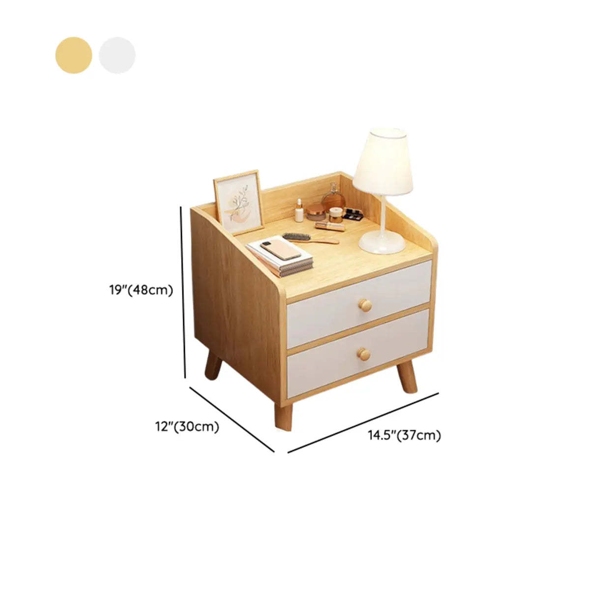 Warm White Square Wood Nightstand with Drawer and Shelves