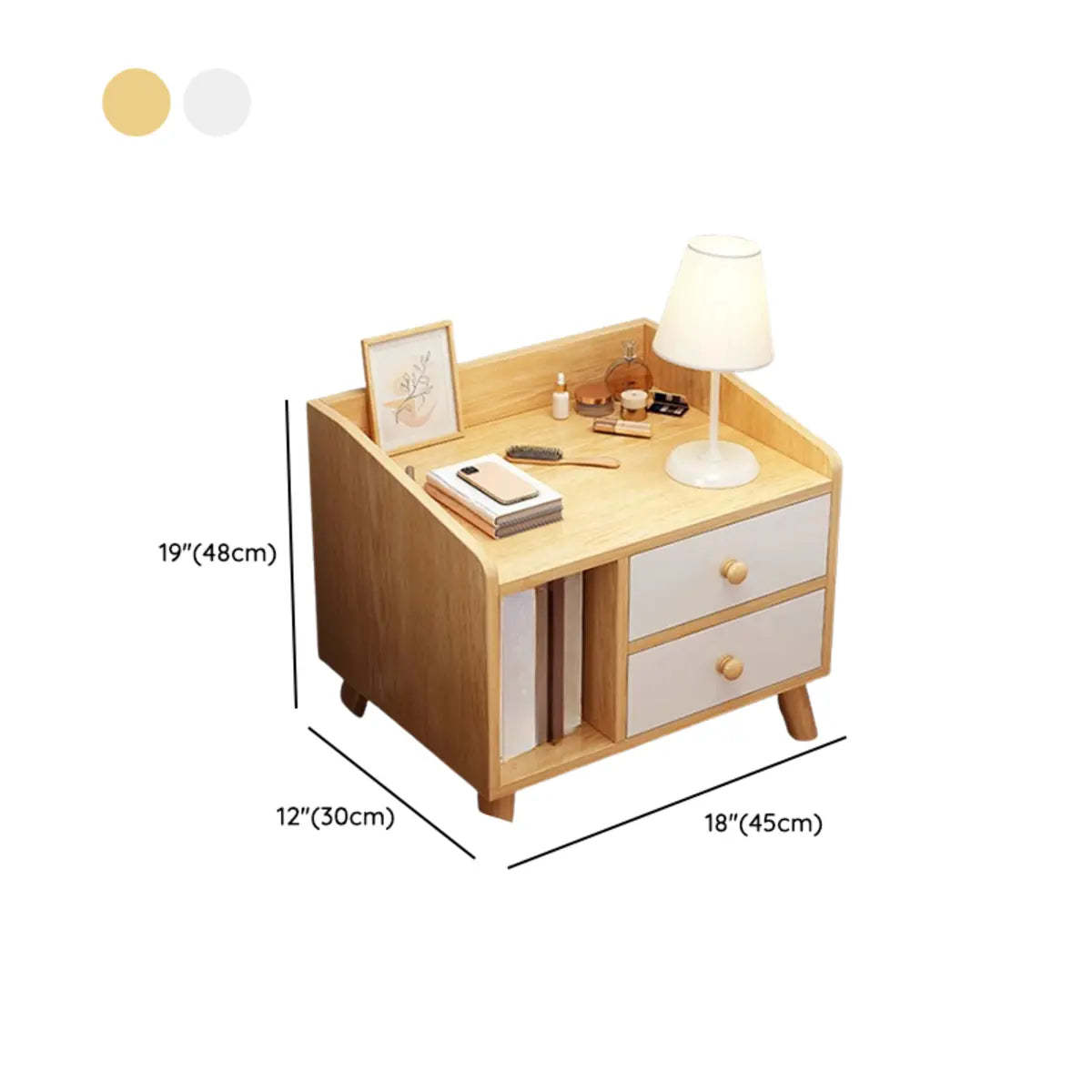 Warm White Square Wood Nightstand with Drawer and Shelves