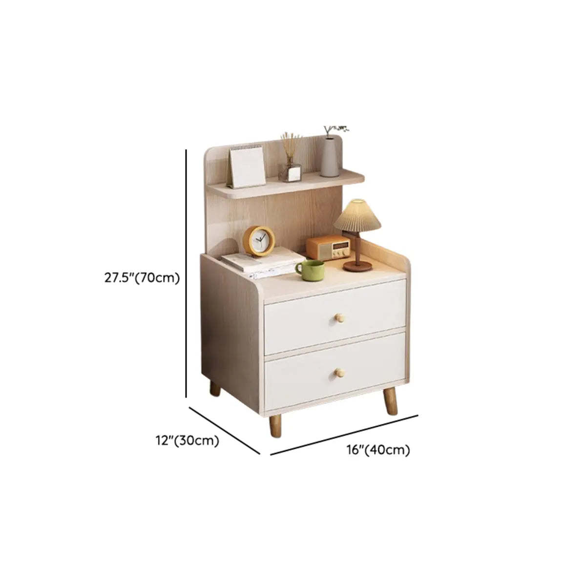 Warm White Square Wood Nightstand with Drawer and Shelves