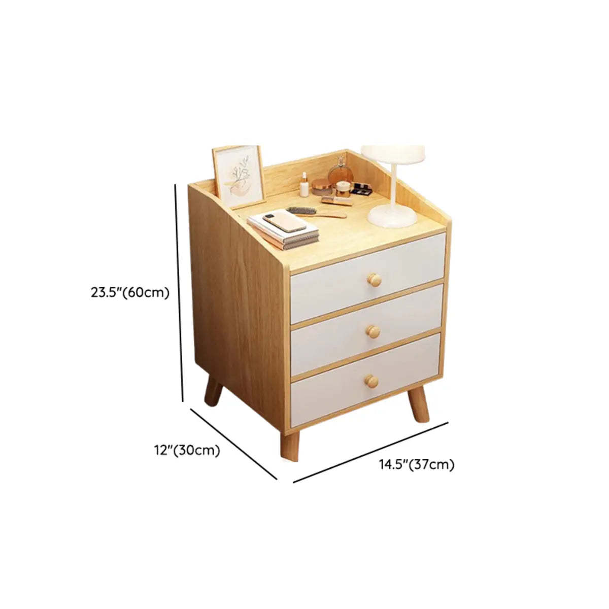 Warm White Square Wood Nightstand with Drawer and Shelves