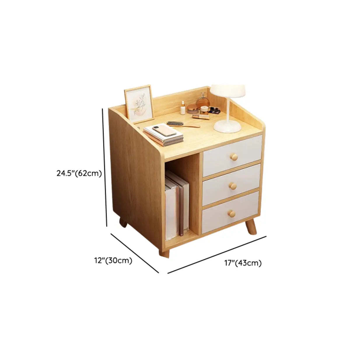 Warm White Square Wood Nightstand with Drawer and Shelves