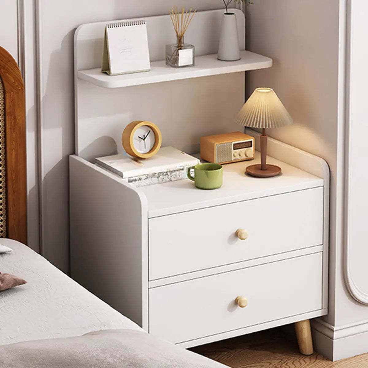 Lighom modern warm drawer white nightstands — 14.5" L x 12" W x 27.5" H / 2-Drawer / Warm White