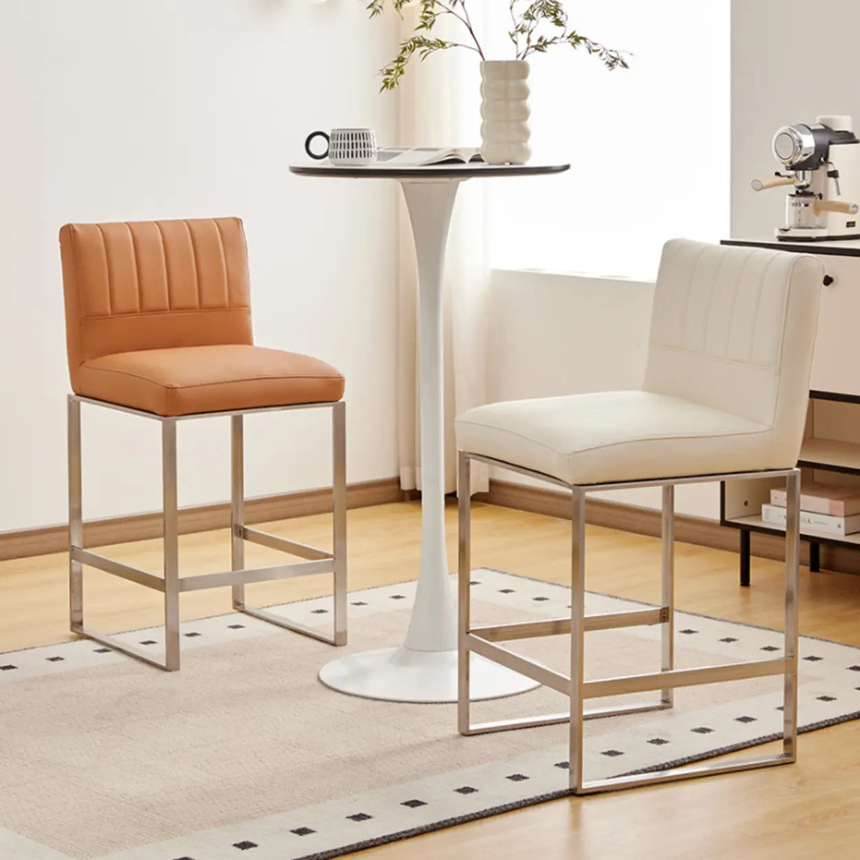 Square Sled Base Faux Leather Armless Bar Stool