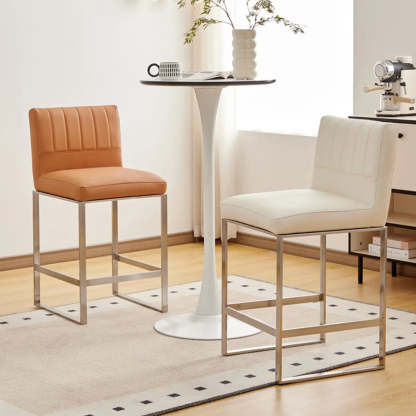 Square Sled Base Faux Leather Armless Bar Stool — Black