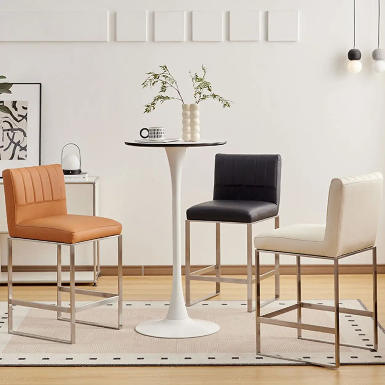 Square Sled Base Faux Leather Armless Bar Stool