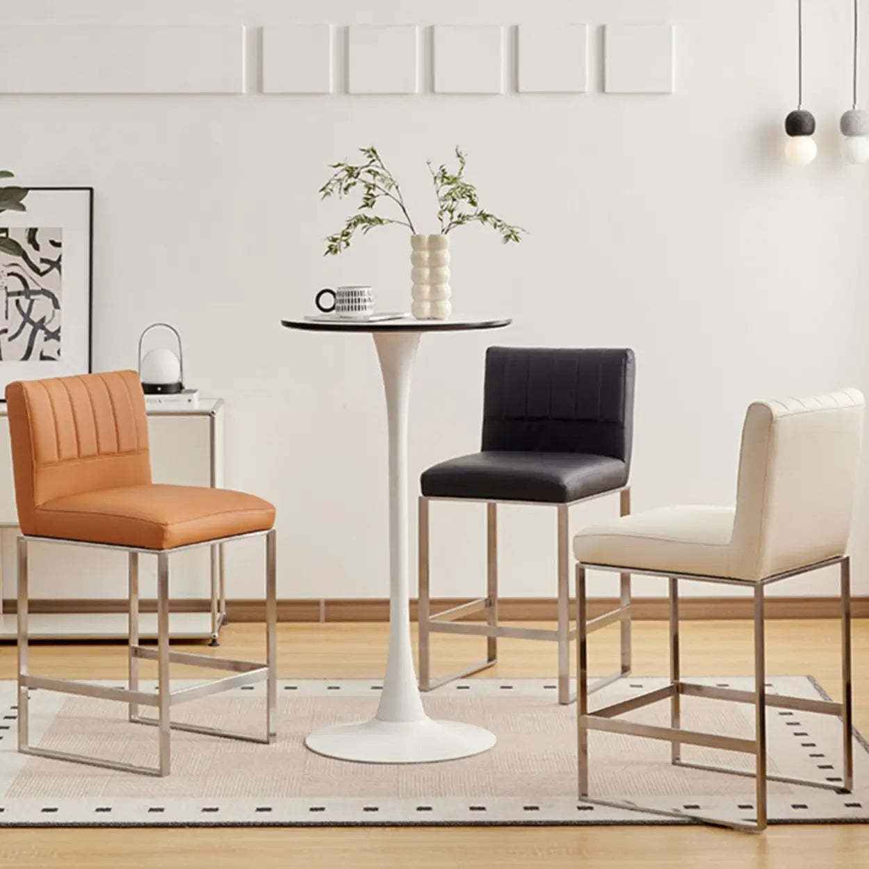 Square Sled Base Faux Leather Armless Bar Stool