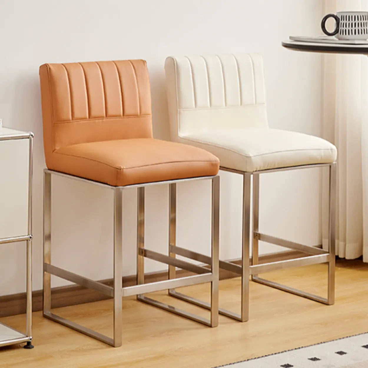Square Sled Base Faux Leather Armless Bar Stool