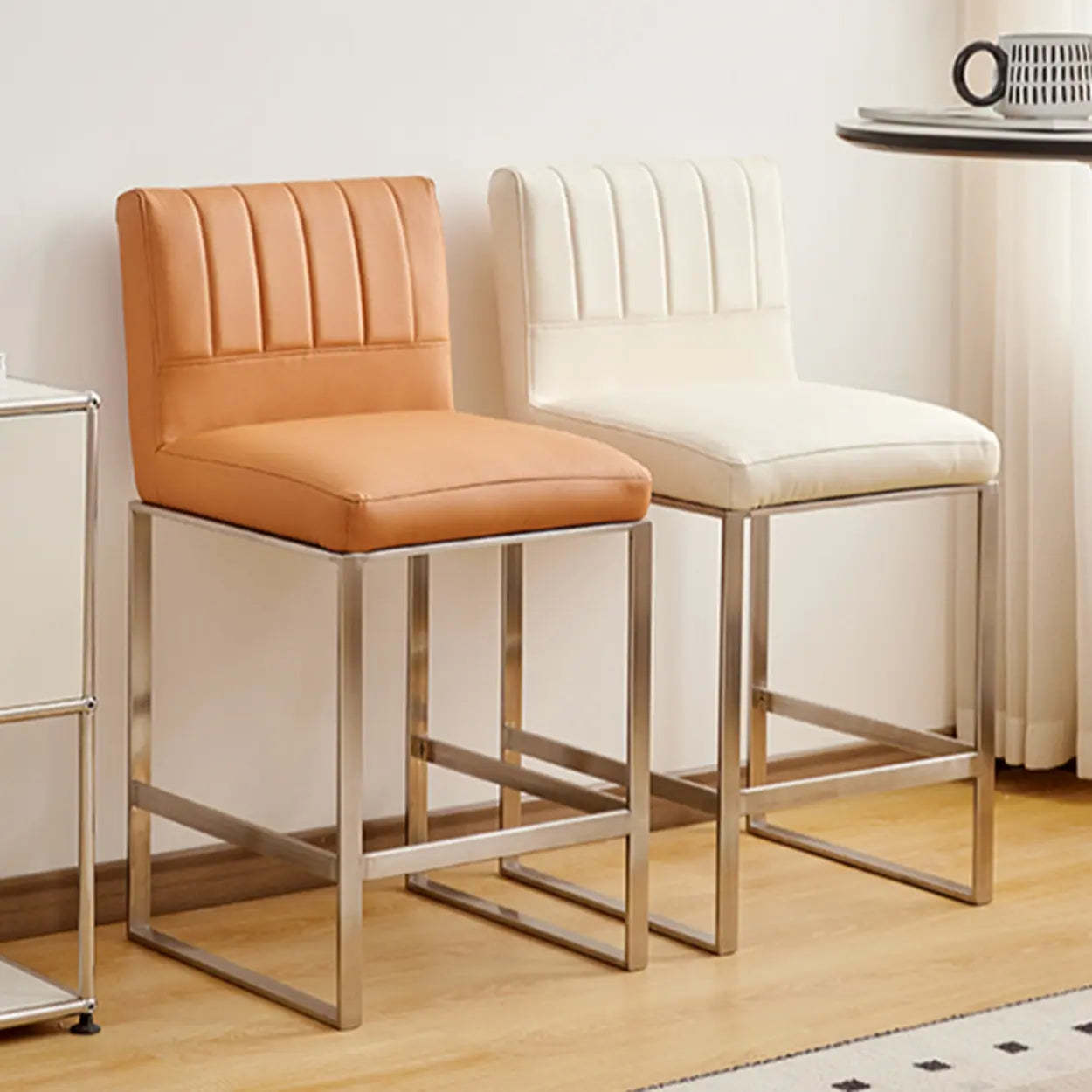 Square Sled Base Faux Leather Armless Bar Stool