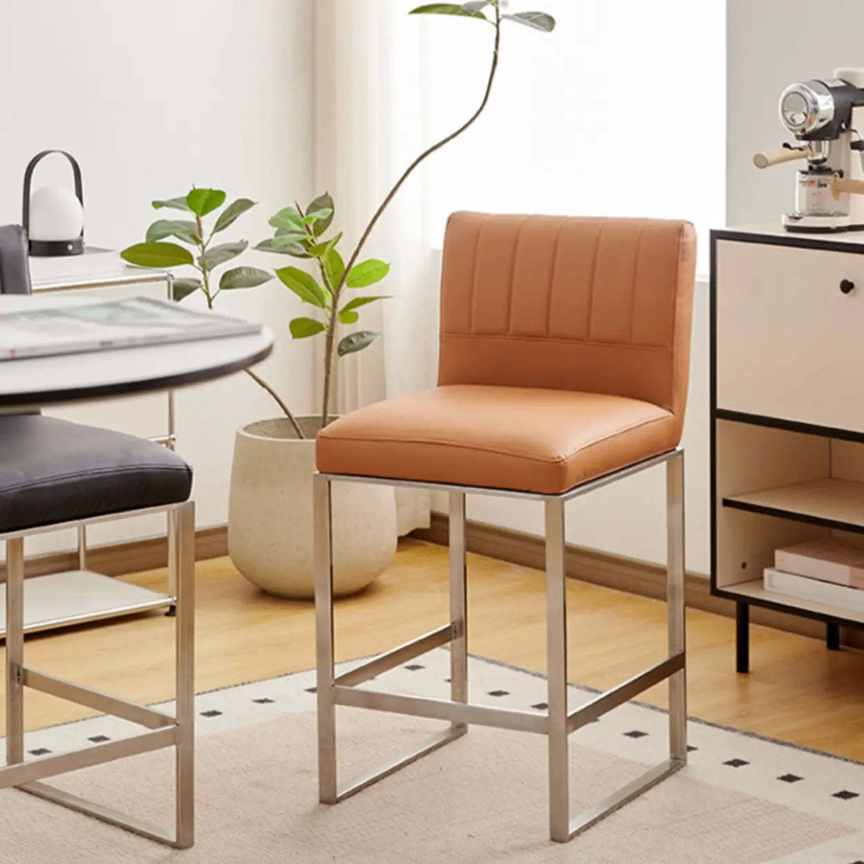 Square Sled Base Faux Leather Armless Bar Stool