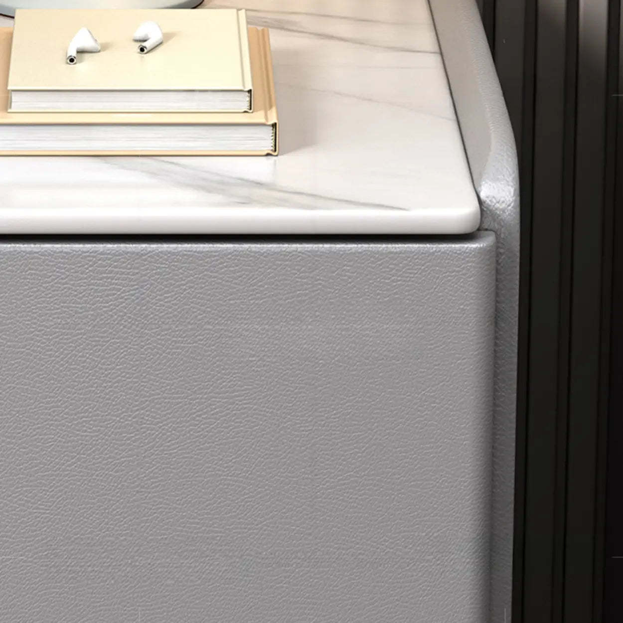 Gray Square Stone and Wood Drawer Bedside Cabinet — Light Gray
