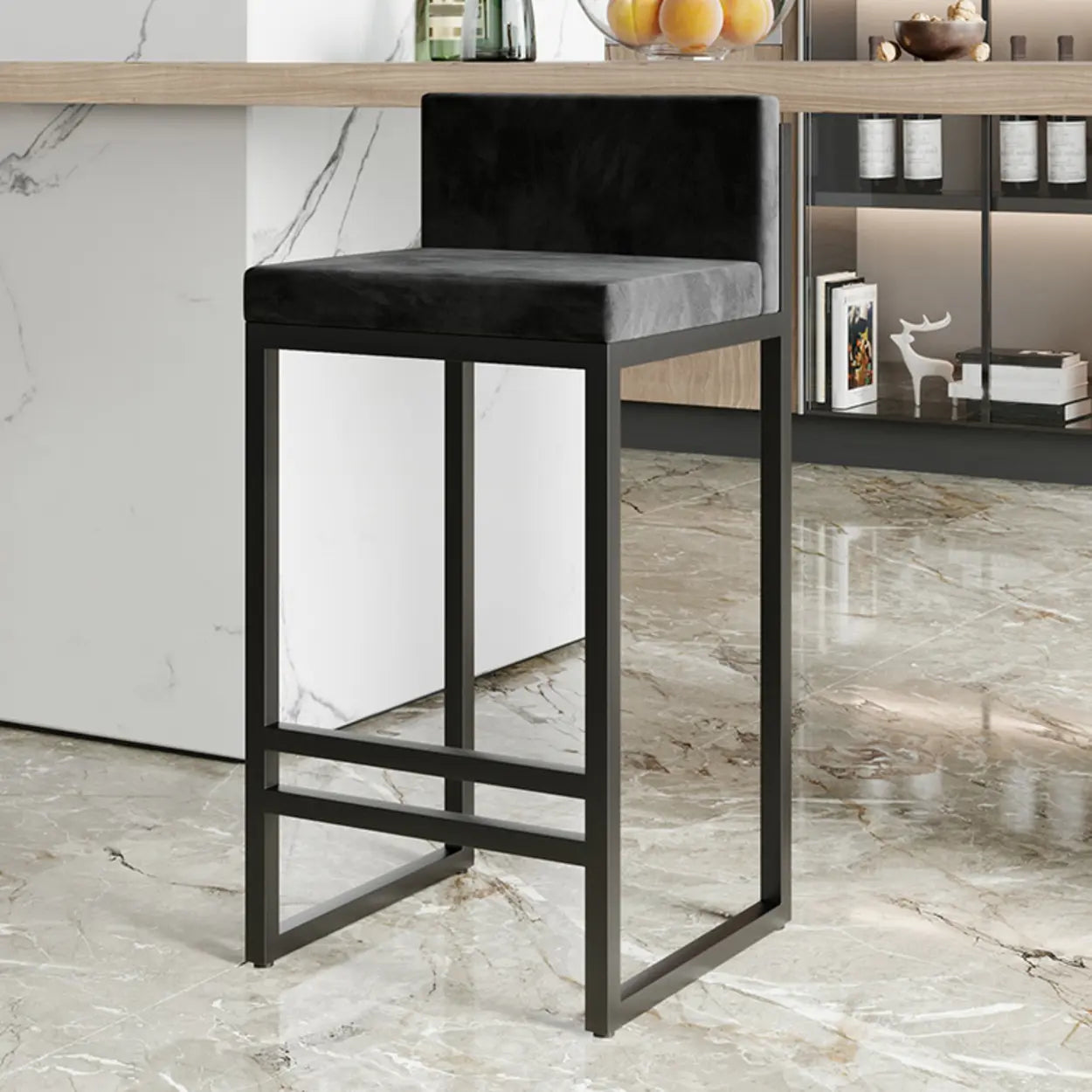Square Upholstered Metal-Sled Bar Stool with Footrest