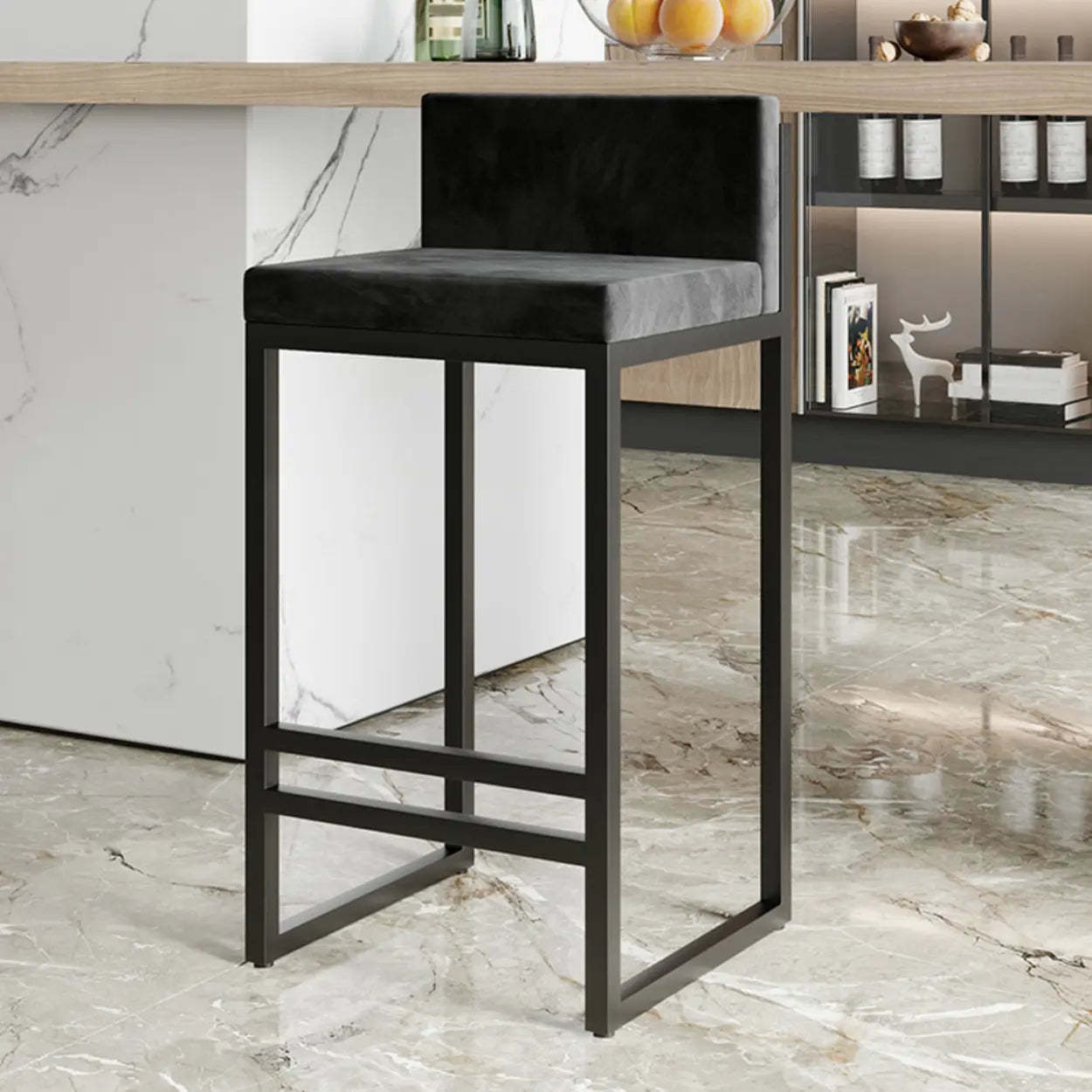 Square Upholstered Metal-Sled Bar Stool with Footrest