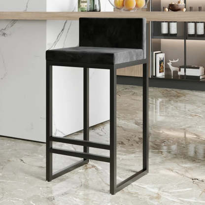 Square Upholstered Metal-Sled Bar Stool with Footrest