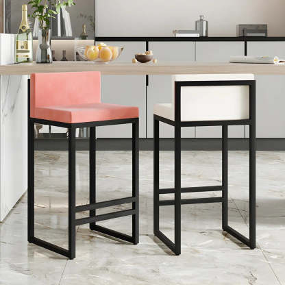Square Upholstered Metal-Sled Bar Stool with Footrest — Black / 1 Piece