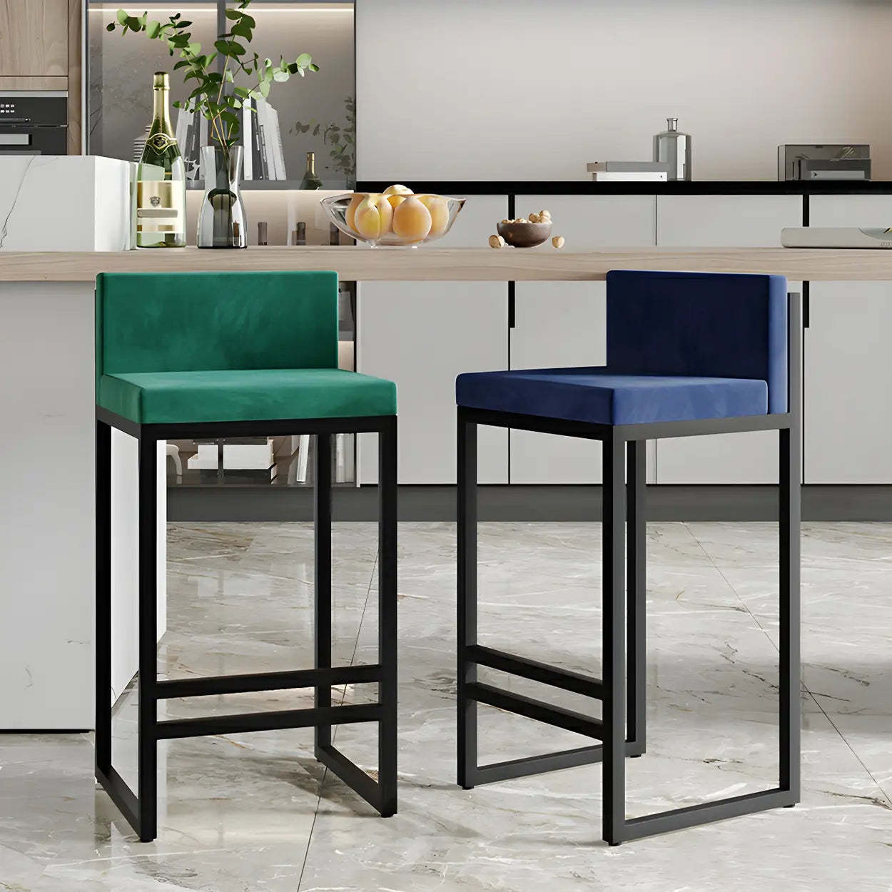 Square Upholstered Metal-Sled Bar Stool with Footrest — White / 1 Piece