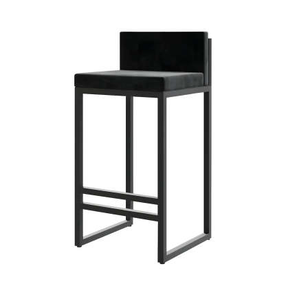 Square Upholstered Metal-Sled Bar Stool with Footrest — Blue / 1 Piece