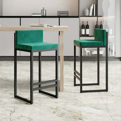 Square Upholstered Metal-Sled Bar Stool with Footrest — Green / 1 Piece