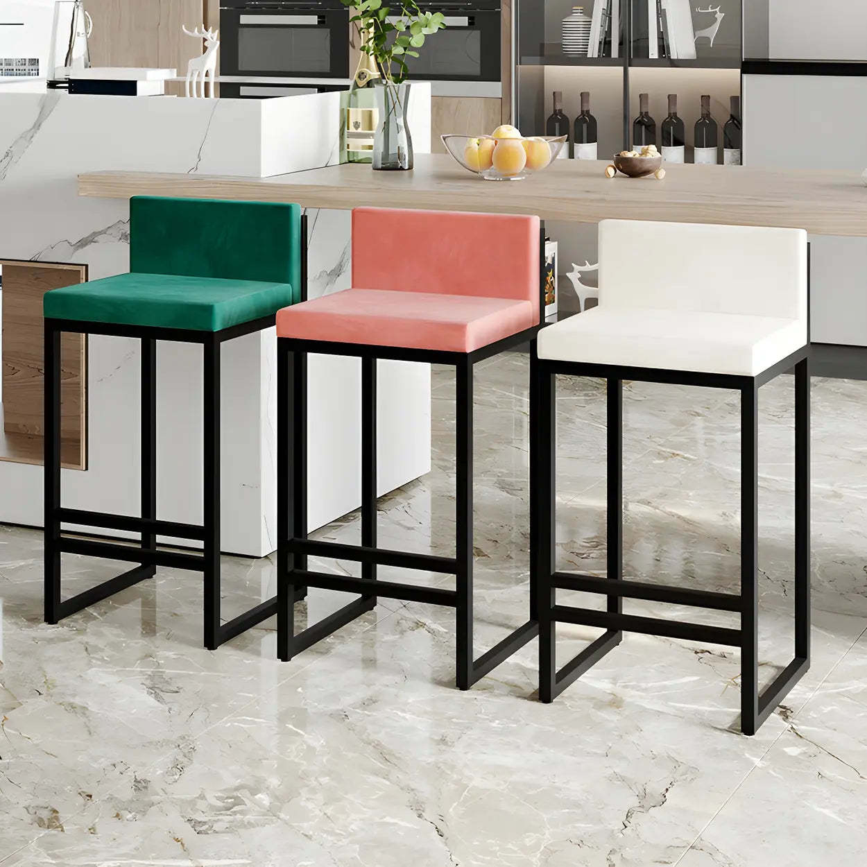 Square Upholstered Metal-Sled Bar Stool with Footrest — Pink / 1 Piece