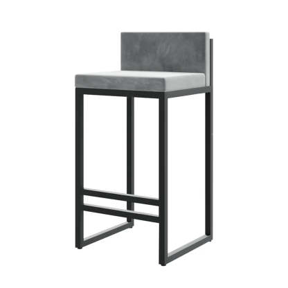 Square Upholstered Metal-Sled Bar Stool with Footrest — Grey / 1 Piece