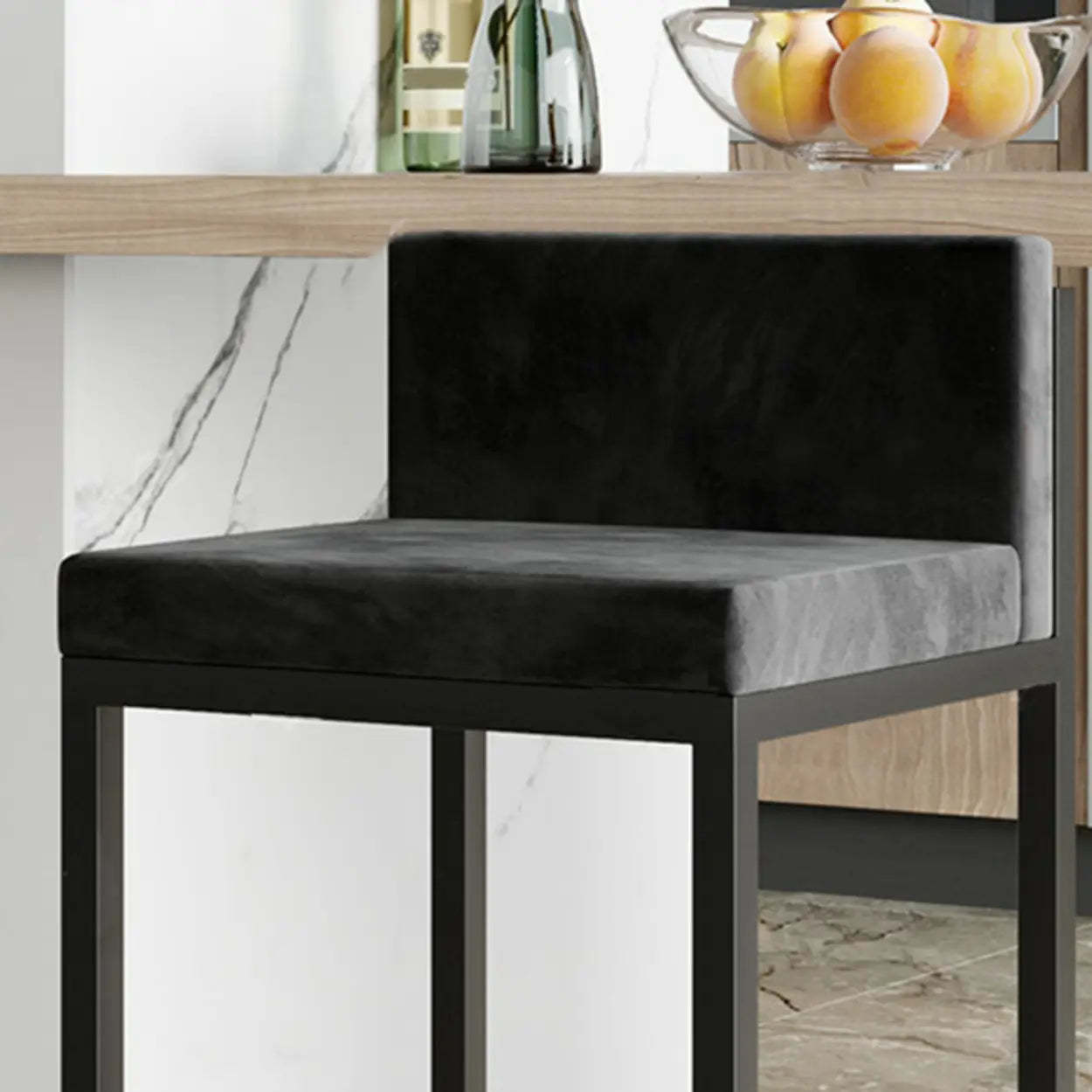 Square Upholstered Metal-Sled Bar Stool with Footrest